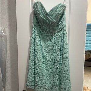 David's Bridal Green Strapless Sweetheart A-Line Dress